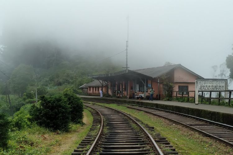 train station in the mist