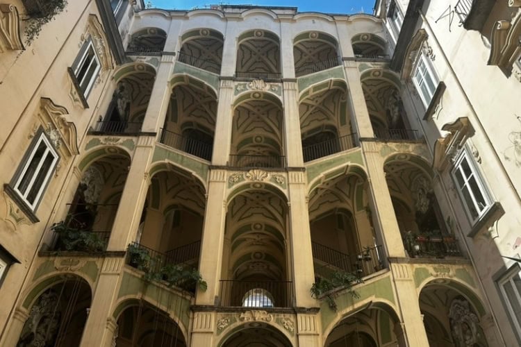 A symmetrical staircase in the Rione Sanita neighborhood. Photo by Steve Sindiong