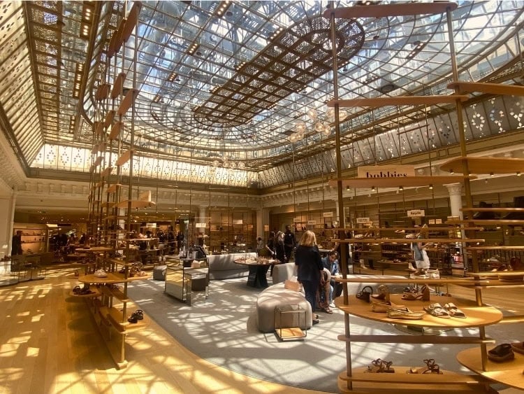 The glowing shoe section of Le Bon Marche. Photo by Isabella Miller