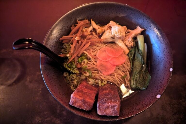 Vegetarian ramen (made vegan) at Shu Shop. Photo by Keri G.