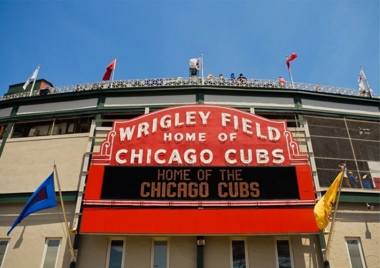 Wrigley Field in Chicago. Opened in 1914, it is baseball's living museum, with its ivy-covered walls and hand-operated scoreboard. Photo courtesy of Choose Chicago