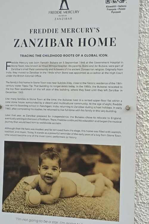 Narrative on billboard gives history of Freddie Mercury's early years