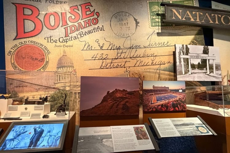 Boise Idaho postcard and artifacts. Photo courtesy of the Idaho State Museum