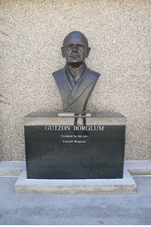 The Bust of Gutzon Borglum in the outdoor corridor leading to Mount Rushmore. Photo by Frank Hosek