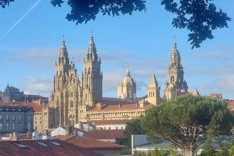 Cathedral of Santiago de Compostela from a nearby hilltop. Photo by Richard Varr
