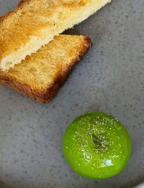 Chicken liver mousse in green apple gelee at Bib Gourmand Mon Repos. Photo courtesy of Bib Gourmand Mon Repos