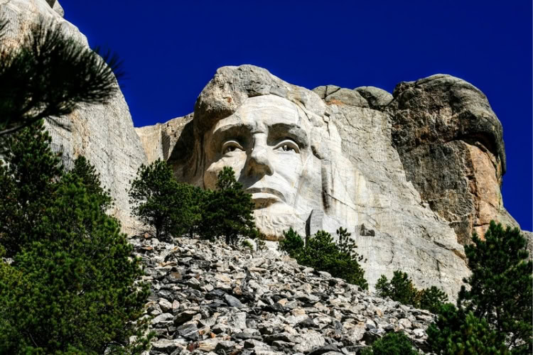 Close-up of Abraham Lincoln at Mount Rushmore. Photo by Frank Hosek