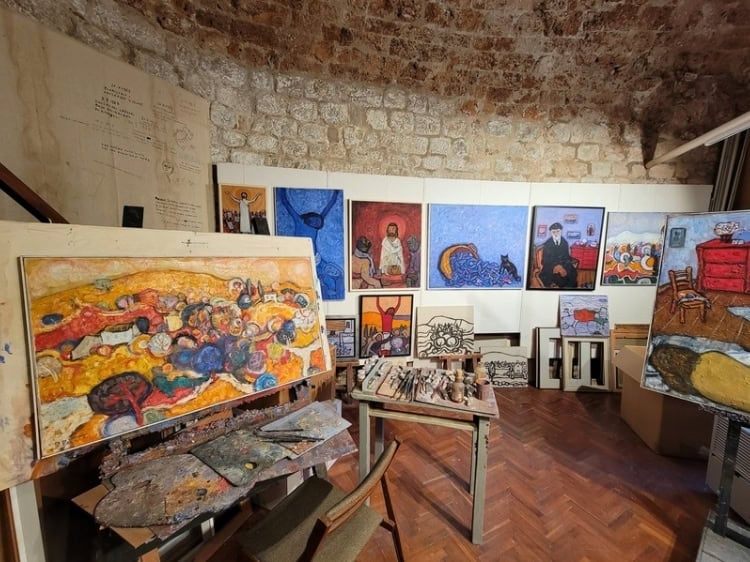 A recreation of the studio of the late post-impressionist painter Đuro Pulitika located within one of the towers along the city walls. Photo by Eric D. Goodman