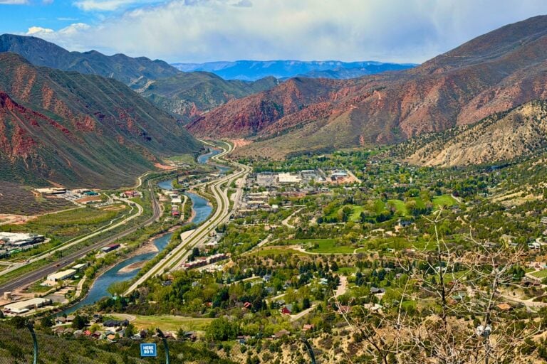 Glenwood Springs, Colorado, sits at the confluence of the Colorado and Roaring Fork Rivers, surrounded by the Rocky Mountains. Photo by Isabella Miller