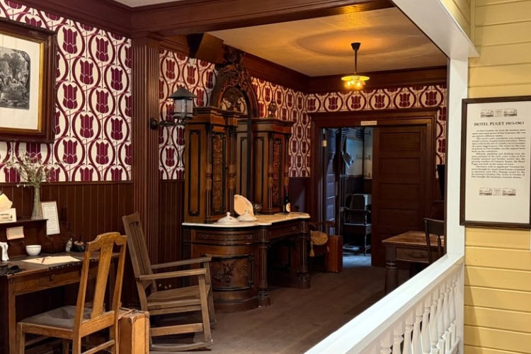 Hotel Puget lobby as depicted in the Port Gamble Historic Museum