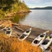 Kayaks resting after a day of paddling to Jones Island. Photo by Teresa Bergen