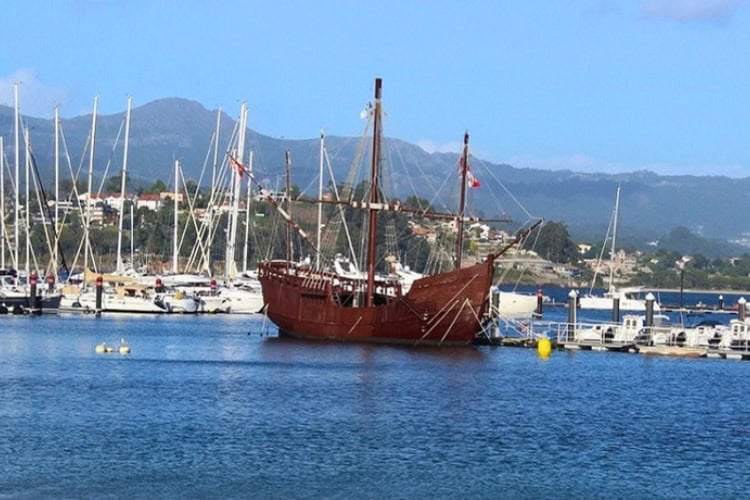 Replica of the La Pinta caravel in Baiona's harbor. Photo by Richard Varr