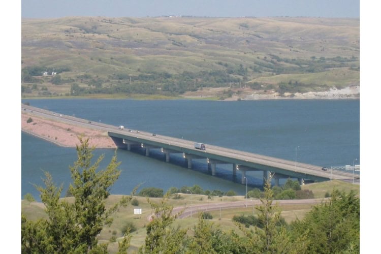 Interstate 90 meets the mighty Missouri River in Chamberlain. Lewis and Clark camped nearby on their famous trek up this river. Photo by Frank Hosek