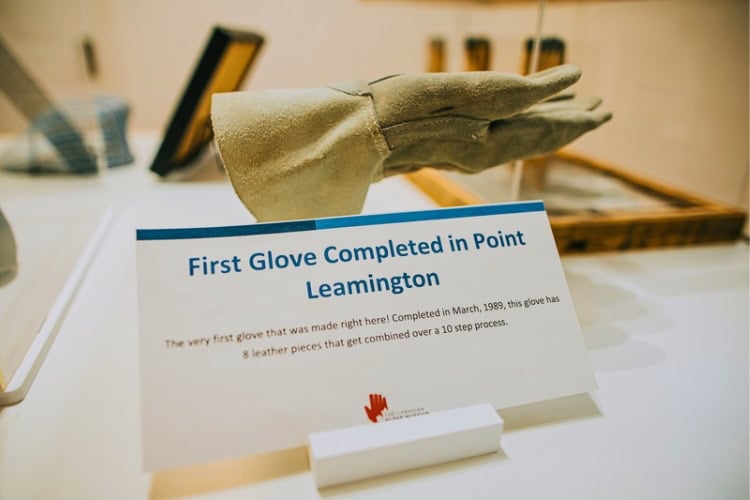 The first glove made at the plant in Point Leamington, displayed at the Canadian Glove Museum. Photo courtesy of the Canadian Glove Museum