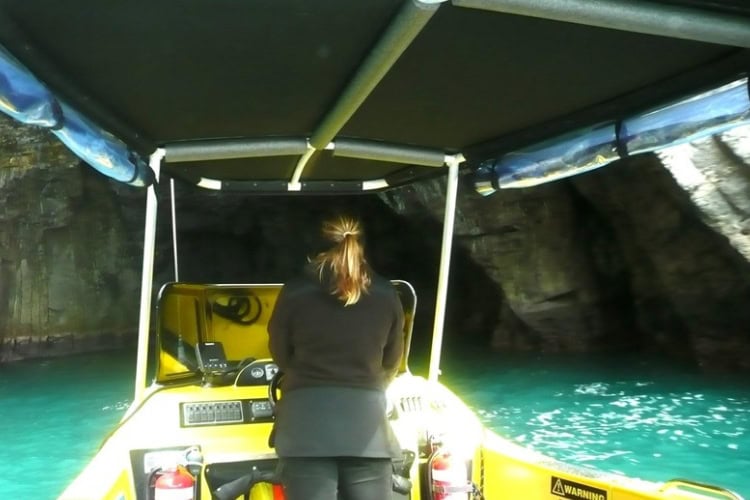 Entering Orua Sea Cave. Photo by Barry Barford