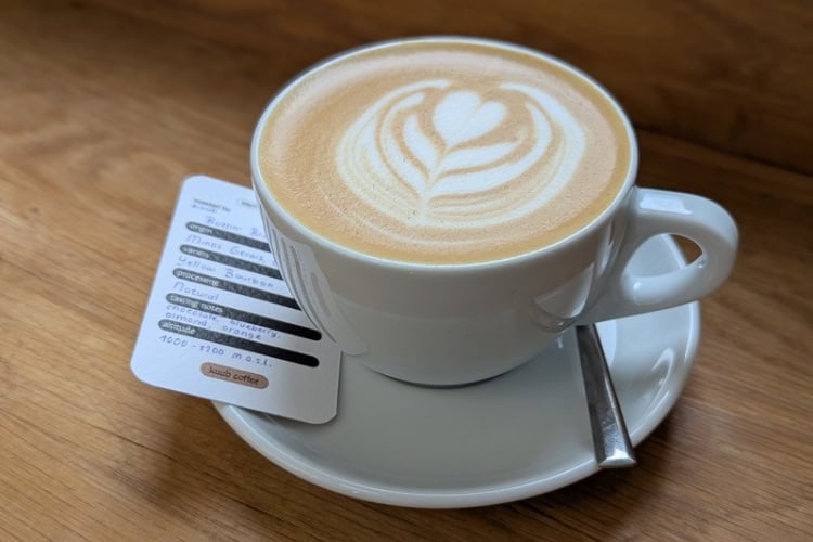 Oatmilk cappuccino from Kuub Coffee. Photo by Keri G.