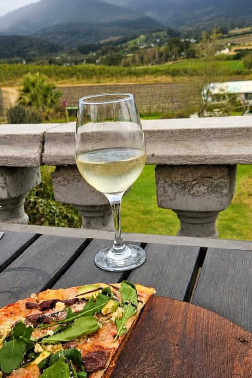 Enjoying a glass of wine and pizza in Wellington. Photo by Janine Avery
