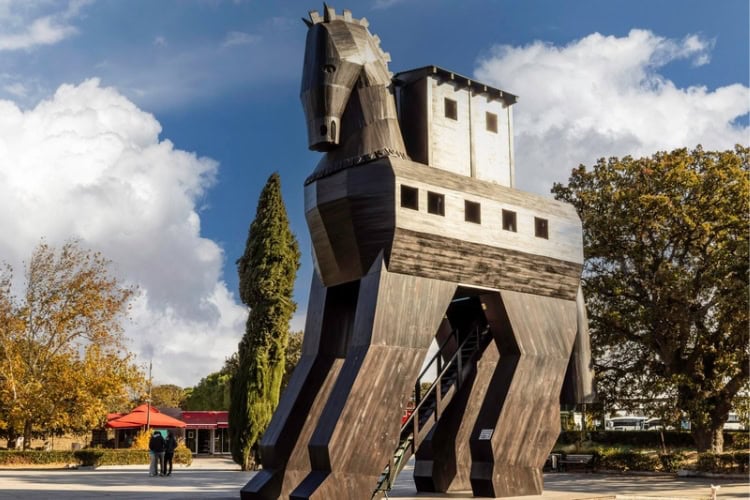 A model of the Trojan horse greets visitors as they enter the city of Troy. Photo by Marni Patterson