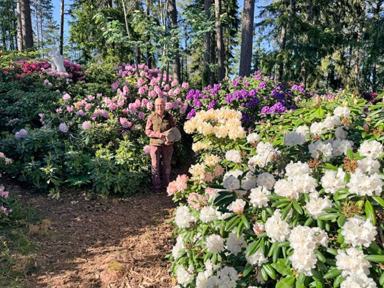 Karola Messner in her beautiful Garden of Love. Photo by Janna Graber