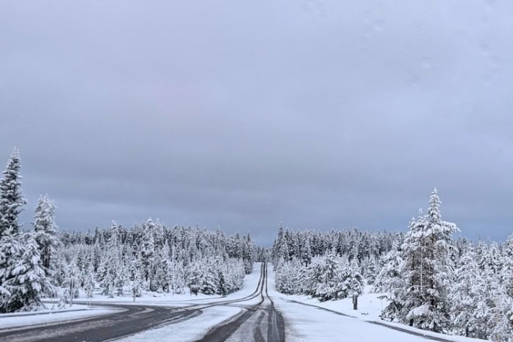 Crossing the Continental Divide on a snowy morning. Photo by Kathy Hosek