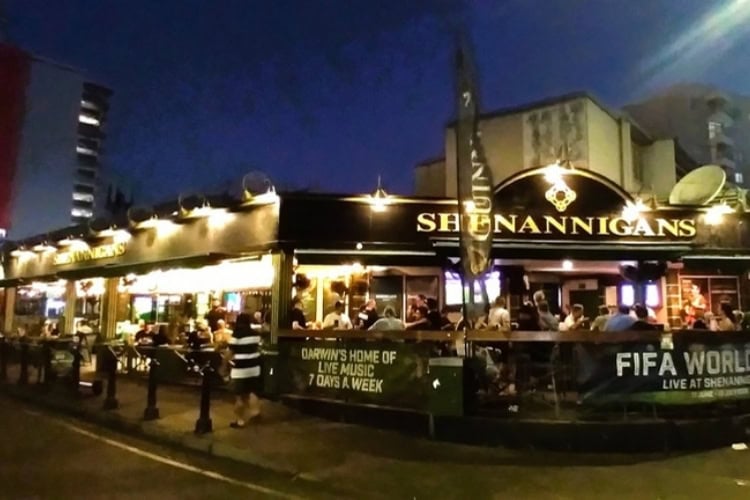 An Irish pub at night in the central business district of Darwin. Photo by Judy Barford