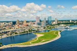 Milwaukee's skyline viewed from Lake Michigan. Photo by William Hadley, Unsplash