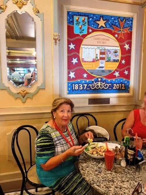 Guide Anna enjoying a meal at Caffe Cordina. Photo by Brent Cassie
