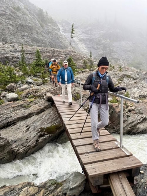 Canadian Meadows delivers the hiking day we imagined as we climb across boulders, loose shale, and narrow bridges. Photo by Brent Cassie