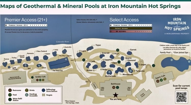 The Iron Mountain Hot Springs map displays the old and new sections. Photo by Tab Hauser