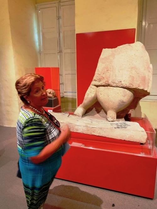 Anna points out amazing artifacts at the National Museum of Archaeology. Photo by Brent Cassie