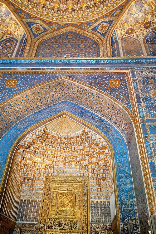Gold leaf covered much of the interior of the mosque adjoining Registan Square
