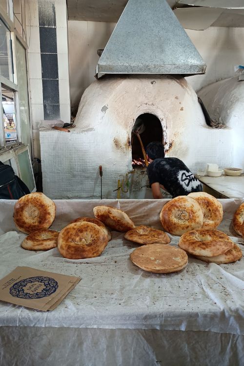 bread rounds baked in a tandoori oven at the famed Chorsu Market in Tashkent